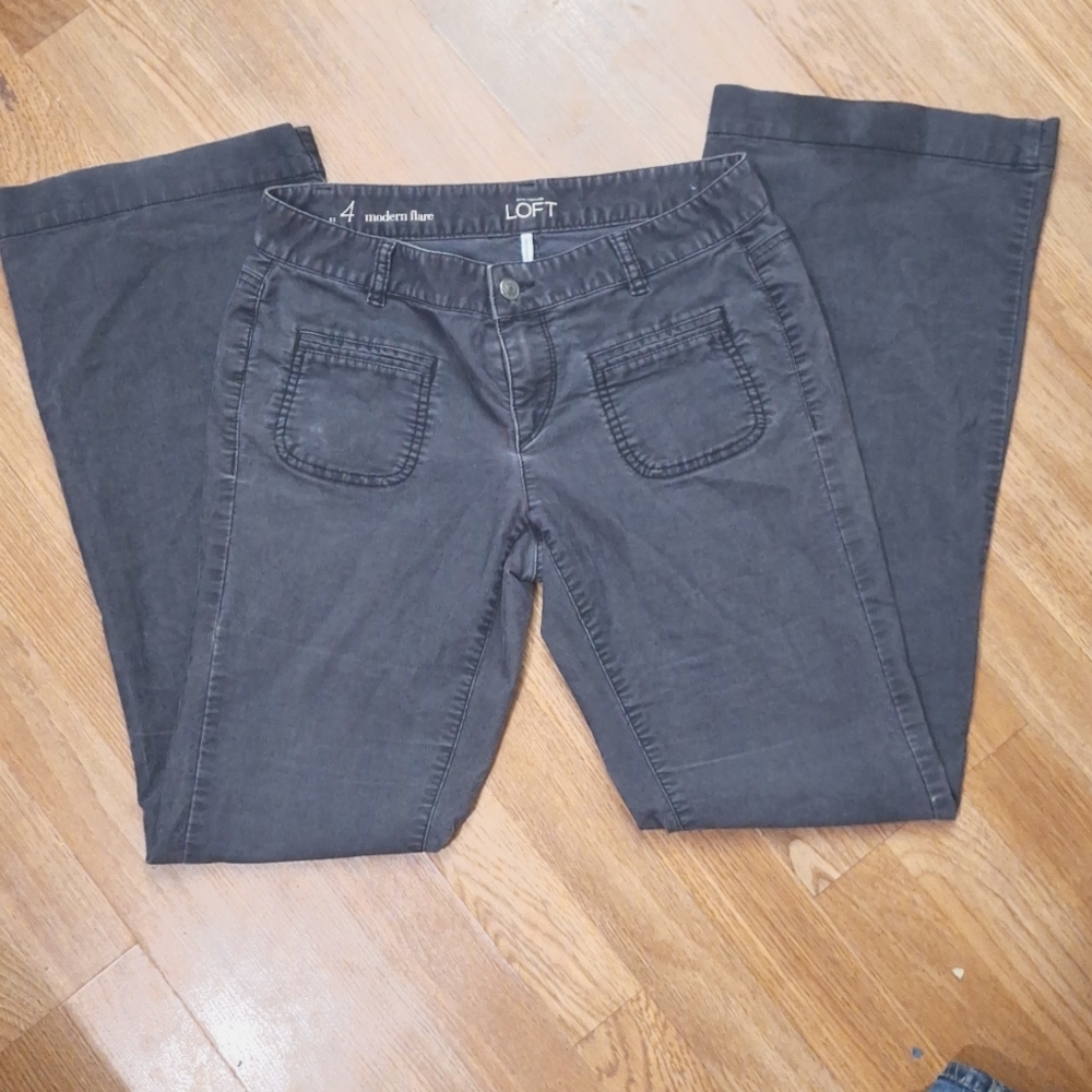 Size 4 loft modern flare grey corduroy pants
